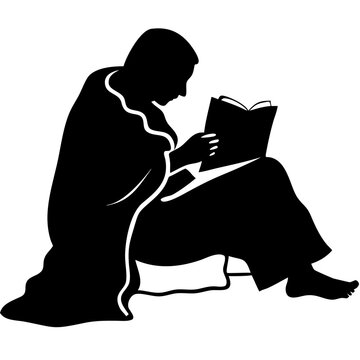 recommend clip art: Silhouette of a Person Reading Book Relaxed Sitting Cozy Blanket Vector Art