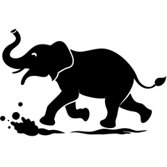 Obraz premium Elephant Silhouette Playing in Water Design for Tattoos and Art Projects
