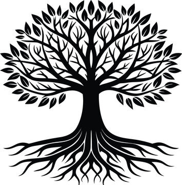 recommend clip art: Tree with Roots Silhouette | Nature, Growth & Environmental Line Art