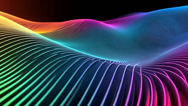 Rainbow data wave flowing, dark background, digital art, website header