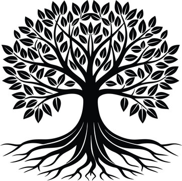recommend clip art: Tree with Roots Silhouette | Nature, Growth & Environmental Line Art