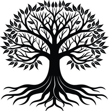 recommend clip art: Tree with Roots Silhouette | Nature, Growth & Environmental Line Art