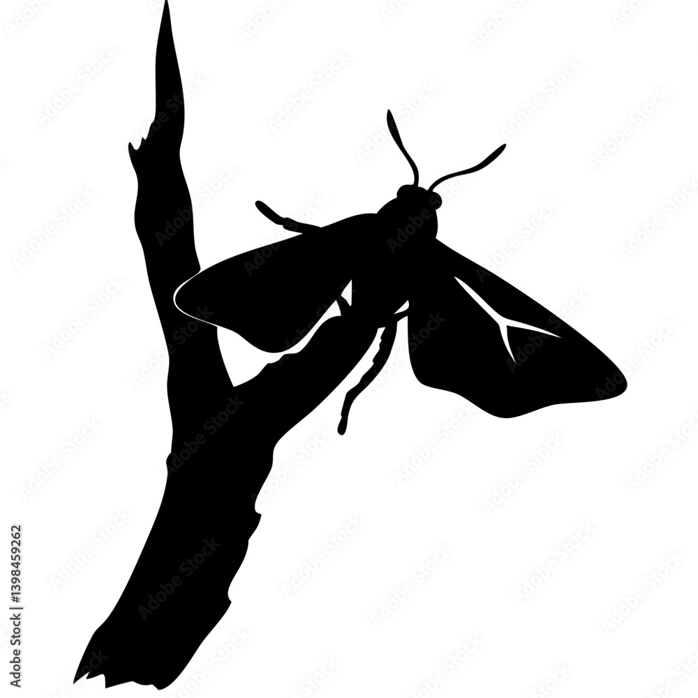 Poster silhouette of moth on twig vector illustration for art and design projects