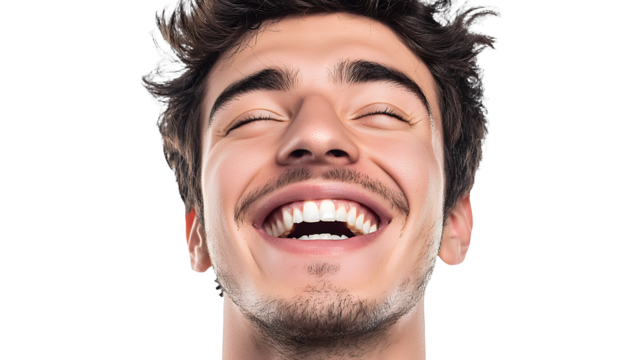 a young man laughing with his mouth wide open on a transparent background, PNG image, PNG file, Generative art.