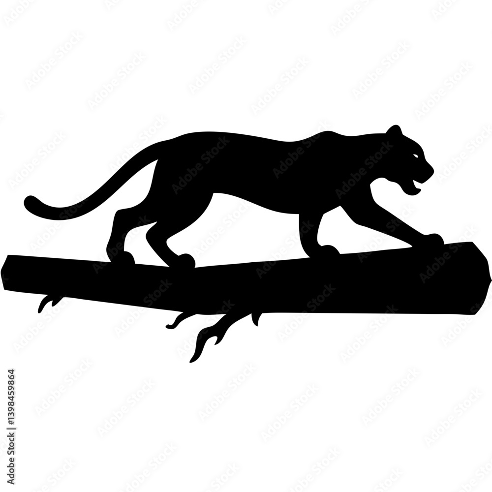 Poster silhouette of panther on tree branch vector for design and art projects