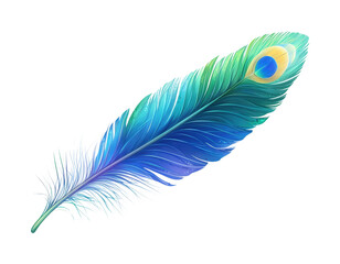 Obraz premium Artistic peacock feather nature watercolor bright isolated on transparent background, png