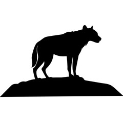 Obraz premium Silhouette of Lone Wolf Standing on Rock Perfect for Tattoos and Wildlife Themes