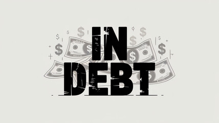 Obraz premium In debt text with money background