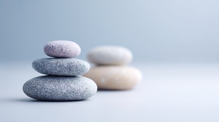 smooth hot stones arranged symmetrically on plain surface with ample area left for copy space
