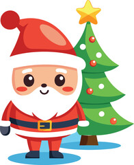 Santa Claus and Christmas tree vector illustration