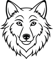 Intricate Outline Drawing of a Wolf's Head in Black and White