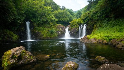 Obraz premium Lush Waterfall Scene