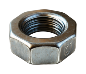 Industrial metal nut assembly workshop product isolated on transparent background, png
