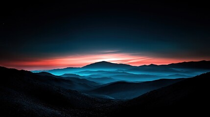 Mountain landscape with red and blue colors at sunrise