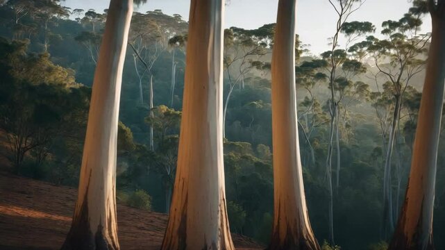 Eucalyptus tree trunks or Gum tree trunks from the inclined hills.