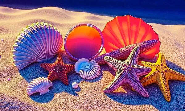 starfish and seashells on beach