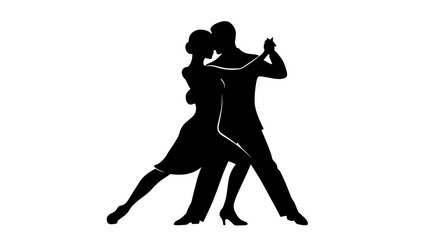 Dancing Silhouette Couple Embracing Against White Background  