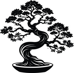 Twisted Bonsai Tree Silhouette Vector | Nature, Japanese Art & Decorative Line Art