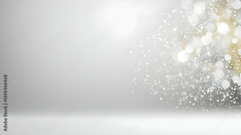 Poster abstract grey background with soft white and gold bokeh