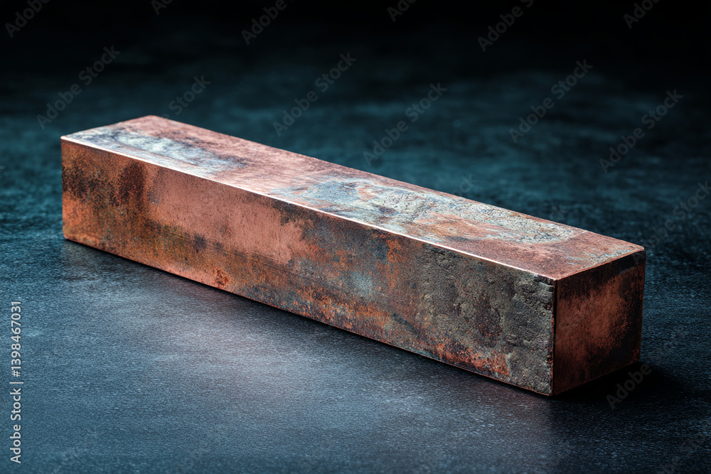 Poster Rectangular copper bar with textured surface, showcasing industrial or rustic aesthetic, suitable for background or product display