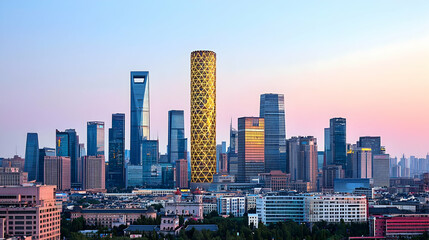 Obraz premium Sunrise Cityscape Of Modern Skyscrapers In China