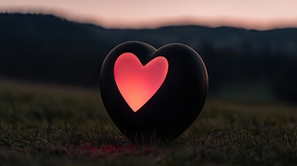Fototapeta premium A glowing heart shaped light object sits in the grass