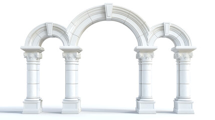 Naklejka premium White stone archway with three arches supported by ornate columns render