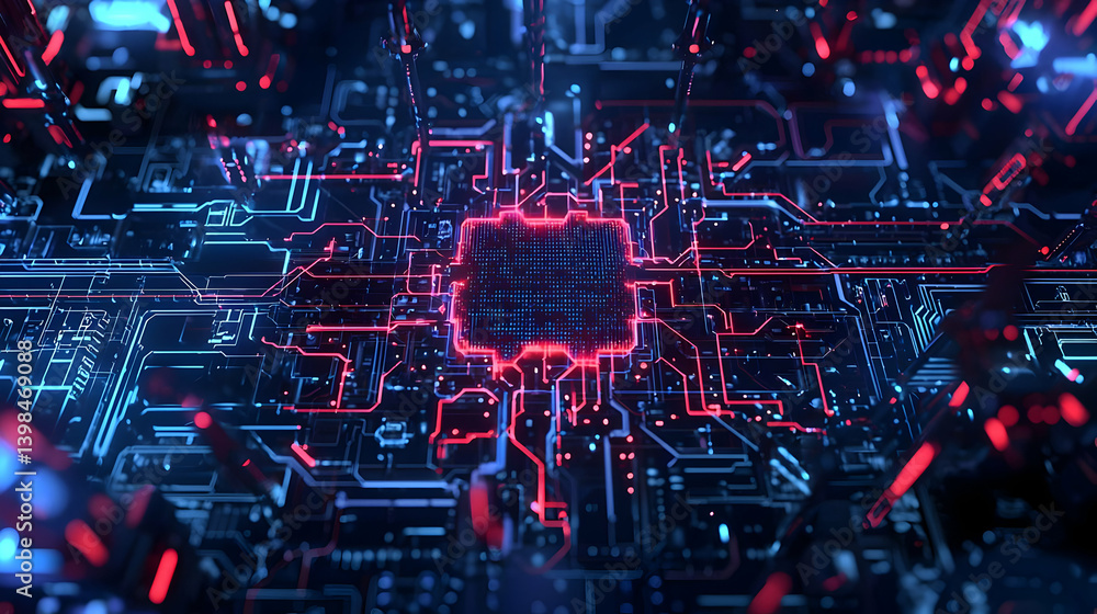 Aufkleber abstract digital circuit pattern with neon lights
