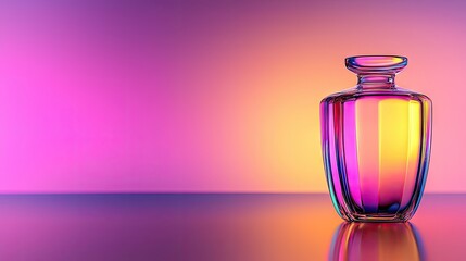 A beautiful glass perfume bottle with vibrant colorful reflections