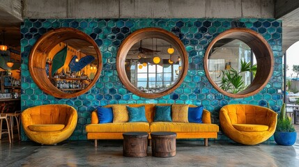 Coastal Chic Lounge: Turquoise Tiles, Ocean Views