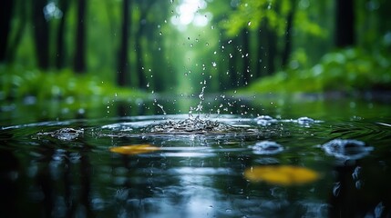 Fototapeta premium Serene Forest Rain: Nature's Gentle Symphony