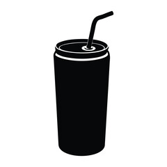 simple silhouette soda can with a straw poking.