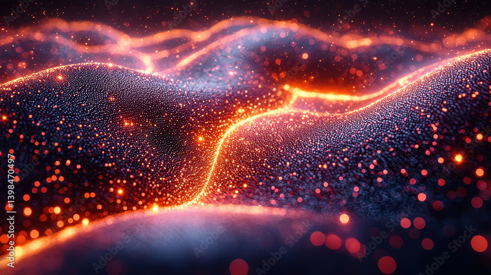 Poster exploration of a 3d abstract cloud network demonstrating quantum entanglement and vibrant data flow