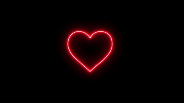 neon red heart beat with love icon animation on a black background. abstract neon shine love icon animation