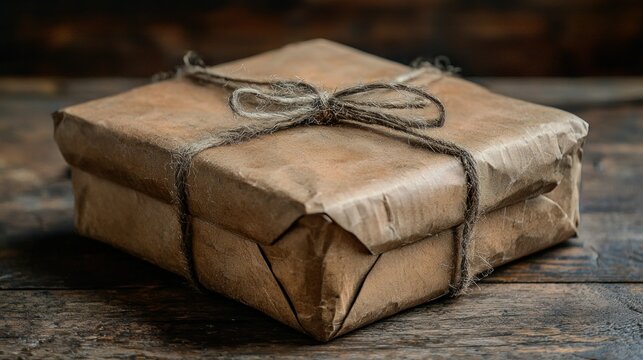 Rustic Brown Gift Package Tied with Twine