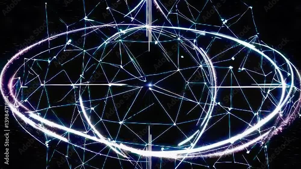 Poster futuristic video concept with glowing geometric patterns and starburst effect. top-down angle highli