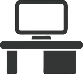 Simple Desk Setup Isolated Icon, White Computer Screen and Office Furniture,