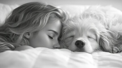 Peaceful Slumber: A Girl and Her Dog Sharing a Sweet Dream