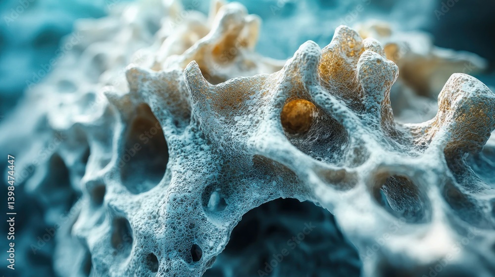 Poster microscopic view of porous bone structure: a detailed look into the intricate network of bone tissue