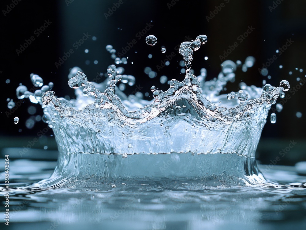 Poster capturing fluidity: high-speed image of water splashing, revealing the intricate details of motion a