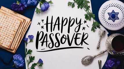 Passover celebration image featuring floral decorations and religious artifacts.