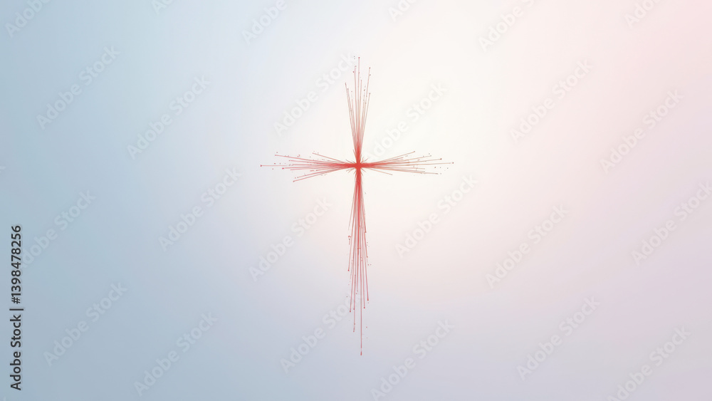 Aufkleber a digital rendering of a christian cross with rays emanating from it against a gradient background.