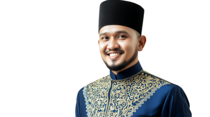 a man in a blue hat smiling on a transparent background, PNG image, PNG file, Generative art.