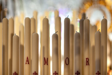 Detail of Virgen del Socorro candles during Holy Week in Seville