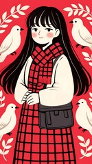 Girl with Birds in Winter Style