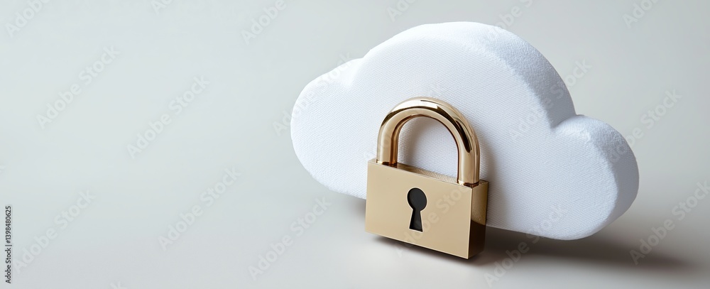Poster a golden padlock placed on a white cloud symbolizing secure data storage. concept of cybersecurity a