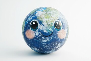 A cute cartoon Earth with big eyes and a smiling face, representing our planet.