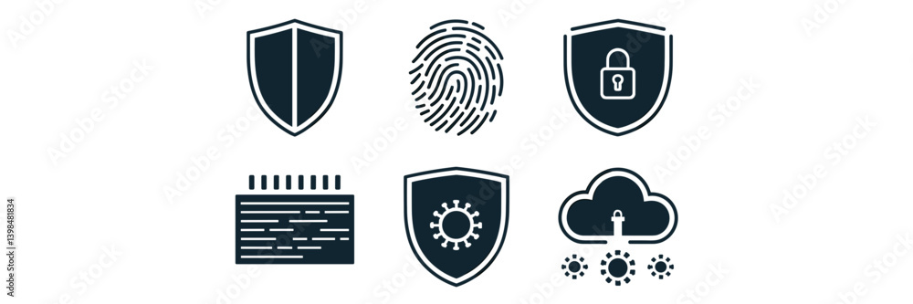 Poster modern data protection and cybersecurity vector icon collection