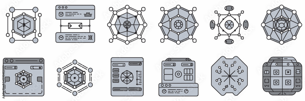 Poster augmented and mixed reality icons in modern style – ideal for futuristic branding, user interface ki
