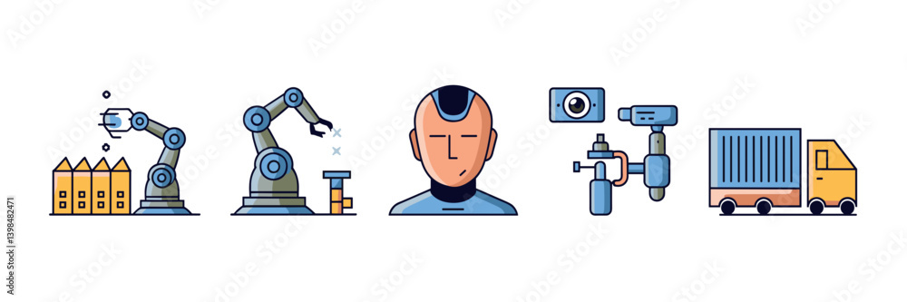 Aufkleber ai and robotics automation icons set – ideal for industrial innovation projects, tech blog visuals, 